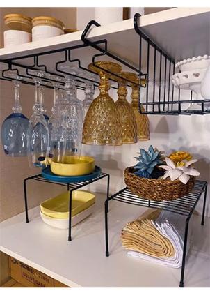 Imagem de Organizador de Taça Suporte Suspenso Porta 12 Taças Organizar Bar Cozinha Preto