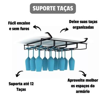 Imagem de Organizador de Taça Suporte Suspenso Porta 12 Taças Organizar Bar Cozinha Preto