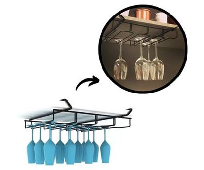 Imagem de Organizador de Taça Suporte Suspenso Porta 12 Taças Organizar Bar Cozinha Preto