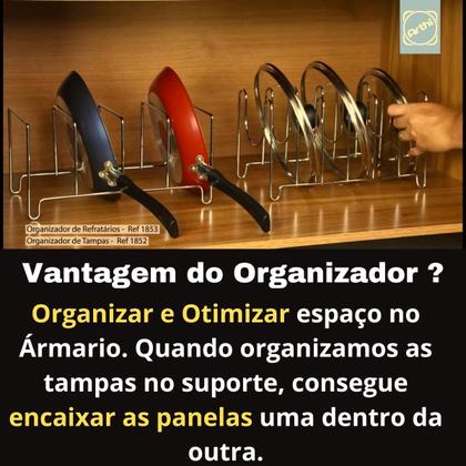 Imagem de Organizador de Tampas e Panela Frigideira Travessa Forma Suporte Para Armário Aço Cromado