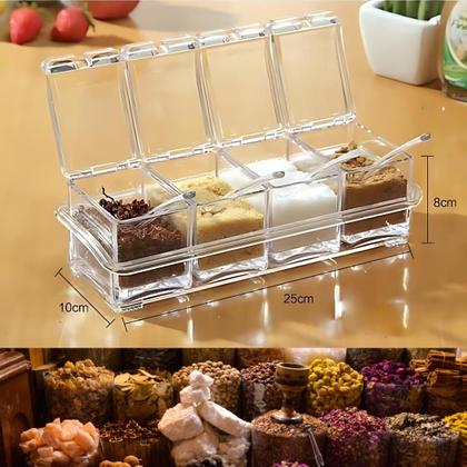 Imagem de Organizador de Temperos Acrílico 4 Potes com Colheres - Prático e Moderno
