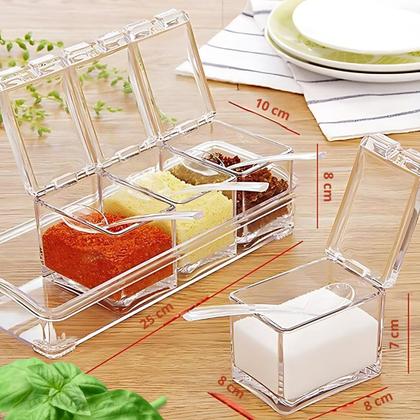 Imagem de Organizador de Temperos Acrílico 4 Potes com Colheres - Prático e Moderno