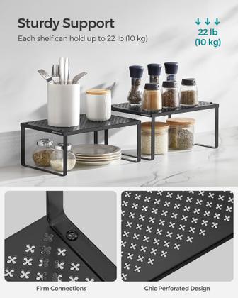 Organizador de Temperos SONGMICS UKCS001B01 - Conjunto de Metal com 2 Prateleiras Pretas Imagem de Organizador de Temperos SONGMICS UKCS001B01 - Conjunto de Metal com 2 Prateleiras Pretas
