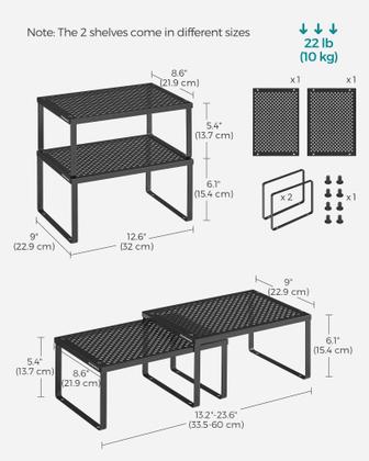 Organizador de Temperos SONGMICS UKCS001B01 - Conjunto de Metal com 2 Prateleiras Pretas Imagem de Organizador de Temperos SONGMICS UKCS001B01 - Conjunto de Metal com 2 Prateleiras Pretas