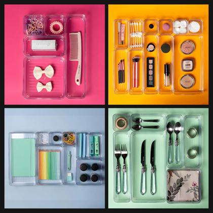 Imagem de Organizador Diamond Modular P/ Gavetas de Acrílico - Porta Talheres/Maquiagens/Joias/Etc