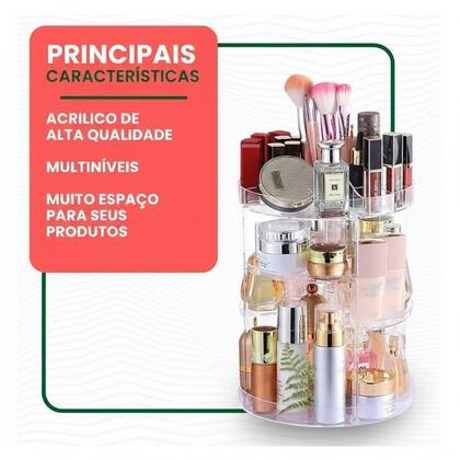 Imagem de Organizador Giratório 360 graus Acrílico para Maquiagem e Cosméticos Transparente Cheguei BR