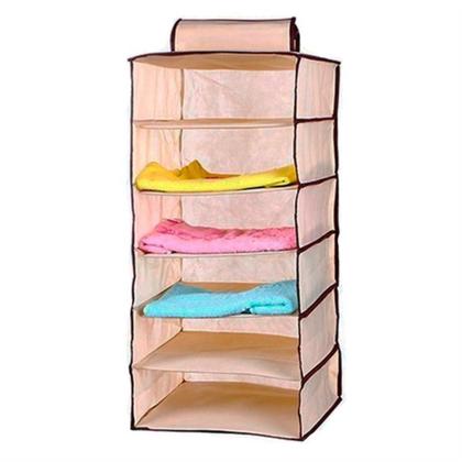 Imagem de Organizador Guarda Roupa 6 Prateleiras Sapateira Vertical Closet Armario Cabide Portatil Mala Viagem