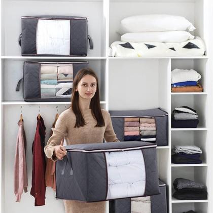 Imagem de Organizador guarda roupa grande 60cm saco armazenamento portatil gigante closet brinquedo ziper 84 litros