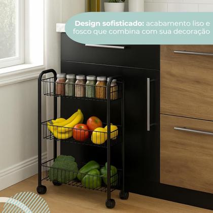 Organizador Lavanderia Armário Carrinho Com 3 Prateleira Preto