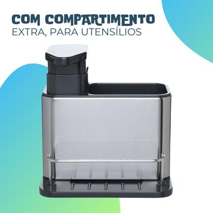 Imagem de Organizador Luxo Dispenser Detergente Pia Cozinha Porta Espoja Aço Inox