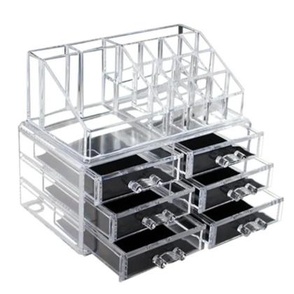 Imagem de Organizador Maquiagem 6 Gavetas Acrilico Grande 17 Divisorias Porta Batom Cosmeticos Pinceis Caixa Esmalte Joias