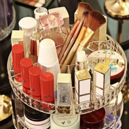 Imagem de Organizador Maquiagem Cosméticos Porta Pinceis Acrílico Giratório 360 Suporte Torre Organiz