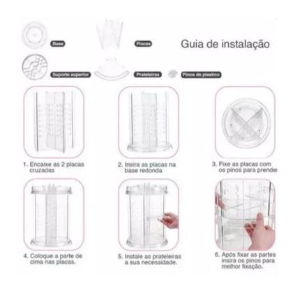 Imagem de Organizador Maquiagem Cosméticos Porta Pinceis Acrílico Giratório 360 Suporte Torre Organiz