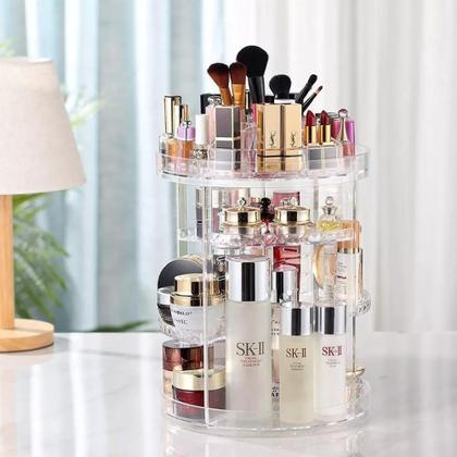 Imagem de Organizador Maquiagem Cosméticos Porta Pinceis Acrílico Giratório 360 Suporte Torre Organiz