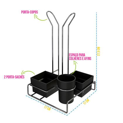 Imagem de Organizador Mesa de Cafe Chá Aramado, Porta Sachê, Adoçante, Mexedor e Copo Descartável 50/80ml