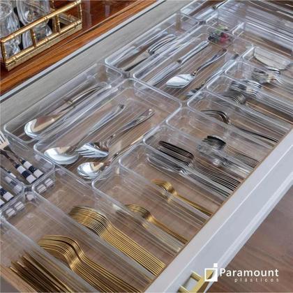 Imagem de Organizador Modular Gaveta Geladeira Talher Multiuso Cozinha Utensílios Mesa Transparente