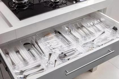 Imagem de Organizador Modular Gaveta Geladeira Talher Multiuso Cozinha Utensílios Mesa Transparente