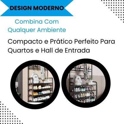 Imagem de Organizador Multiuso 4 Andares Cabideiro Sapateira 12 Pares 8 Ganchos e Prateleiras de Alta Resistência