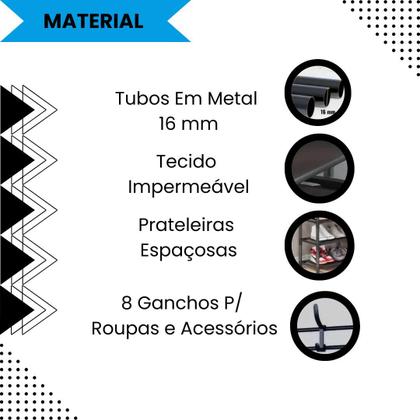 Imagem de Organizador Multiuso 4 Andares Cabideiro Sapateira 12 Pares 8 Ganchos e Prateleiras de Alta Resistência