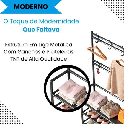 Imagem de Organizador Multiuso 4 Andares Cabideiro Sapateira 12 Pares 8 Ganchos e Prateleiras de Alta Resistência