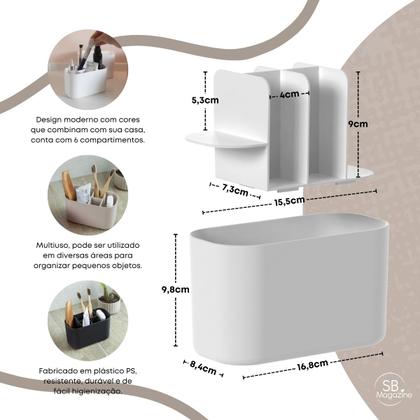 Imagem de Organizador Multiuso De Bancada Com Divisórias Escritório Penteadeira Closet Lavabo Bold Ou - Branco