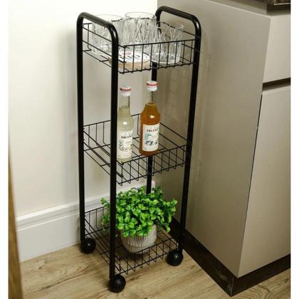 Imagem de Organizador Multiuso Preto 3 Níveis Prateleira Com Rodinhas  Ref:256Pt