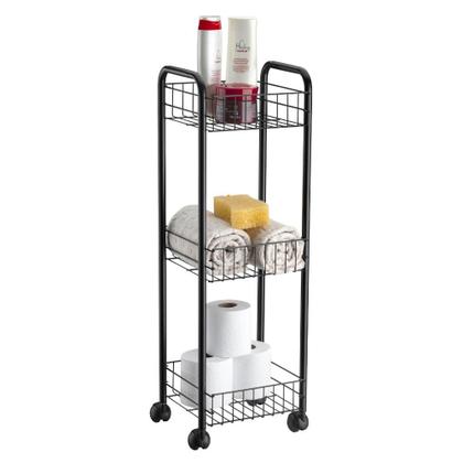 Imagem de Organizador Multiuso Preto 3 Níveis Prateleira Com Rodinhas  Ref:256Pt