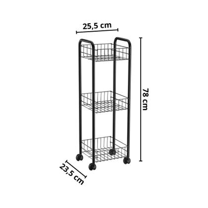 Imagem de Organizador Multiuso Preto 3 Níveis Prateleira Com Rodinhas  Ref:256Pt