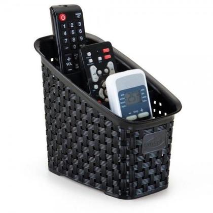 Imagem de Organizador Multiuso Rattan Preto C/ Divisórias 18x11x16 Cm