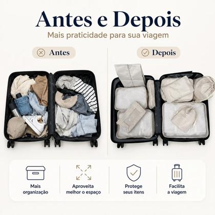 Imagem de Organizador necessaire para mala de viagem kit 10 peças coleção unique - bege