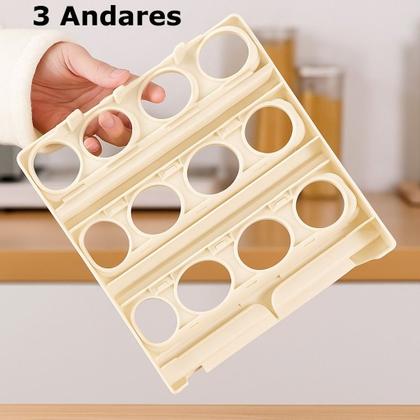 Imagem de Organizador Para Ovos Suporte Cozinha Casa Dispenser Dobrável 3 Andares 24 Ovos Geladeira Utensílio