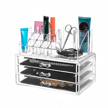 Imagem de Organizador Porta Maquiagem Pincel Batom Acrílico 3 Gavetas