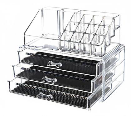 Imagem de Organizador Porta Maquiagem Pincel Batom Acrílico 3 Gavetas