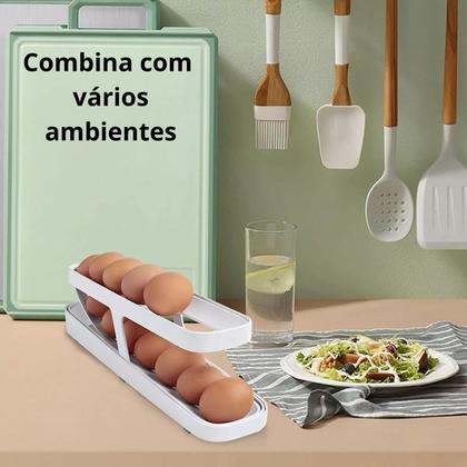 Imagem de Organizador Porta Ovos Bandeja Dispenser Rolante Armazena ate 14 ovos
