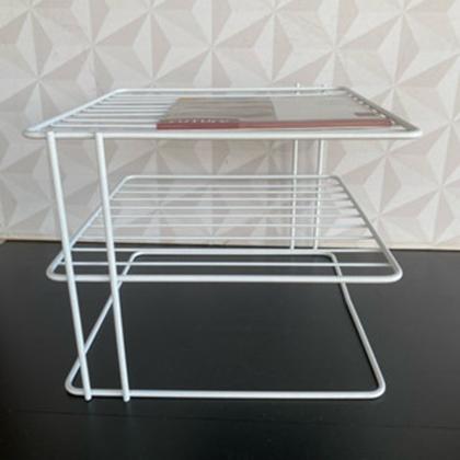 Imagem de Organizador quadrado com 3 níveis de inox branco para cozinha de utensílios - xícaras e pratos