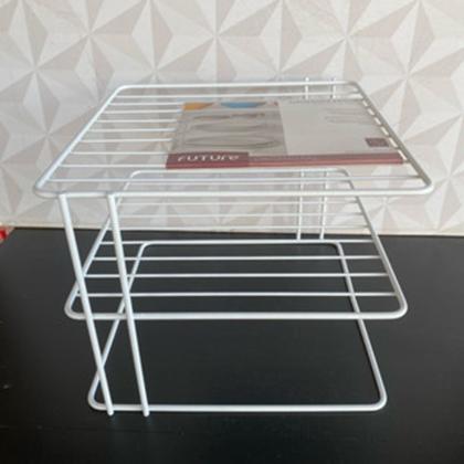 Imagem de Organizador quadrado com 3 níveis de inox branco para cozinha de utensílios - xícaras e pratos