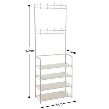 Imagem de Organizador roupas sapatos cabideiro sapateira multifuncional 4 prateleiras rack porta treco brinquedos arara 8 ganchos