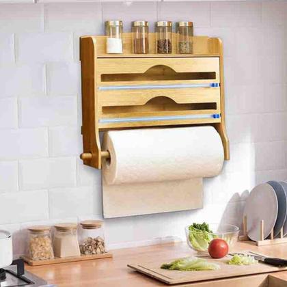 Imagem de Organizador Rustico Porta Papel Toalha Aluminio de Bambu - Y888