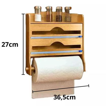 Imagem de Organizador Rustico Porta Papel Toalha Aluminio de Bambu - Y888