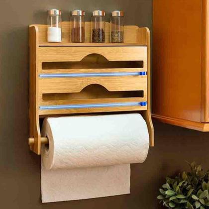 Imagem de Organizador Rustico Porta Papel Toalha Aluminio de Bambu - Y888