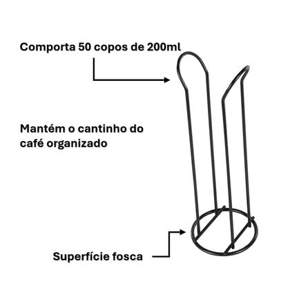 Imagem de Organizador Suporte Porta Copos Descartáveis 200ml De Café Cozinha Preto Fosco - 1148PT Future