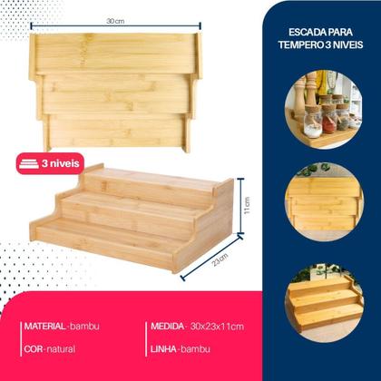Imagem de Organizador Tempero Bambu Escada 3 Níveis - Dolce Home