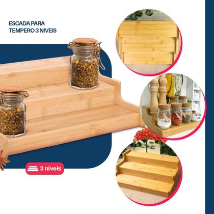 Imagem de Organizador Tempero Bambu Escada 3 Níveis - Dolce Home
