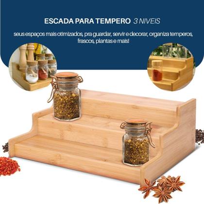 Imagem de Organizador Tempero Bambu Escada 3 Níveis - Dolce Home