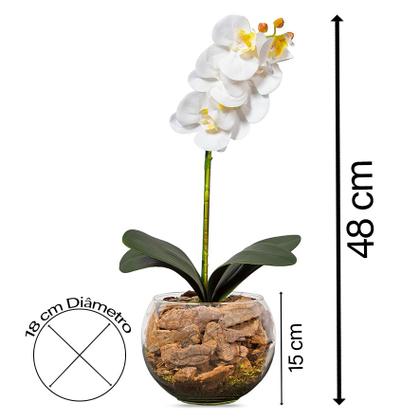 Imagem de Orquídea Branca Artificial Arranjo no Vaso Transparente Flores Permanentes