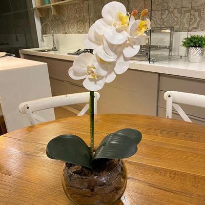 Imagem de Orquídea Branca Artificial Arranjo no Vaso Transparente Flores Permanentes