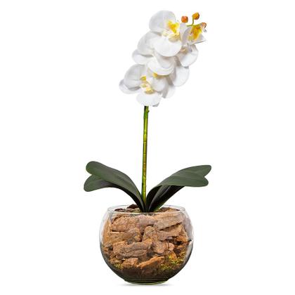 Imagem de Orquídea Branca Artificial Arranjo no Vaso Transparente Flores Permanentes