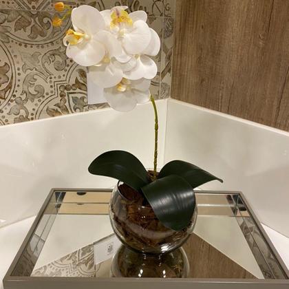 Imagem de Orquídea Branca Artificial Arranjo no Vaso Transparente Flores Permanentes