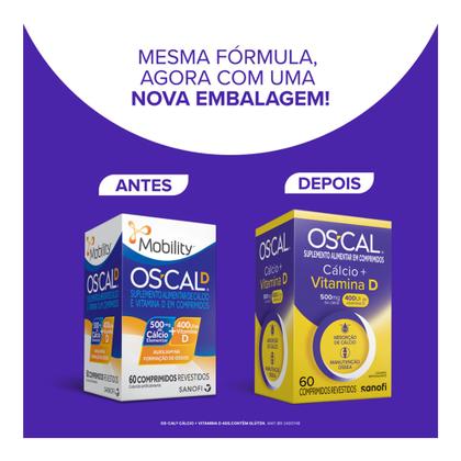 Imagem de OS-CAL Cálcio 500mg + Vitamina D 400UI Com 60 Comprimidos Revestidos