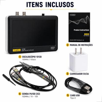 Imagem de Osciloscópio 100 Mhz 2 Canais Fnirsi-1013d Nf Garantia